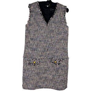 NWT J. Crew V-neck fringe sheath dress multicolor tweed boucle metallic SZ 4